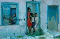 Kids posing in abandoned house