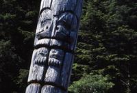 Close-up of totem poles