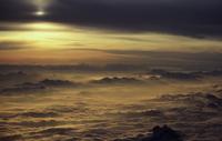 Aerial shots of mist mountains and sunset light