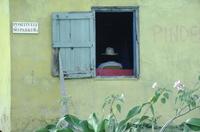 Man in window in Haitian village