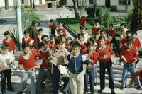School boys in red sweaters