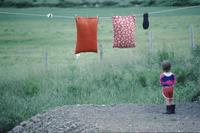 Trap door, woman and child, laundry