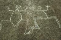 Petroglyphs on rock in museum 