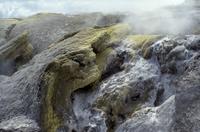 Sulphur deposits and steam from geysers