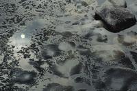 Close-ups of rocks and melting ice, with sun