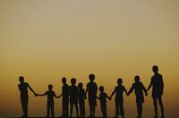 Sunset and silhouettes of children