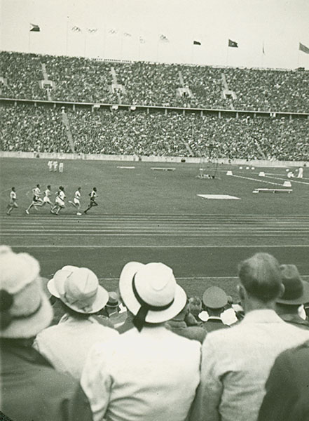 View of a race from the stands.